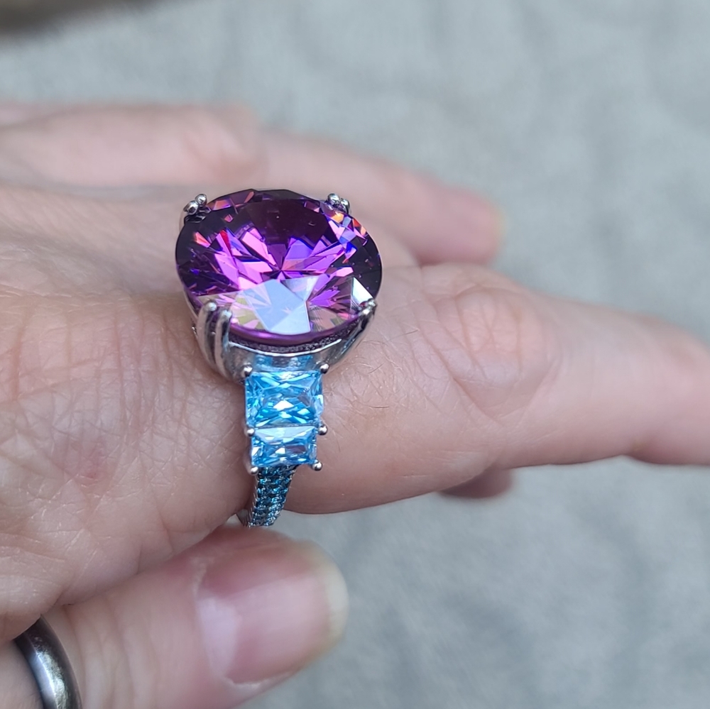 STUNNING HUGE Amethyst & Aquamarine Sterling cocktail ring sz8.5 💍 - Picture 6 of 13